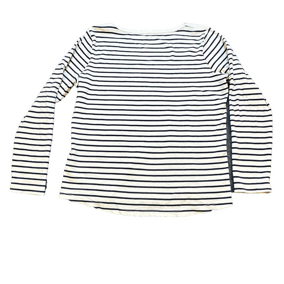 LL Bean‎ Navy/Cream Striped Long Sleeve Shirt Womens Medium Supima Cotton - Picture 2 of 6
